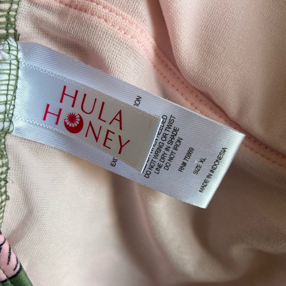 Hula Honey Green & Pink Tropic Romance Floral-Print Halter styled one piece. - Picture 3 of 9